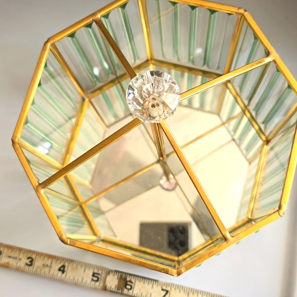 GOLD Glass Mirror Spinning Make Up Brush Pen holder Organizer Crystal Knob NEW